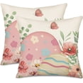 thumbnail image 1 of Easter Pillow Covers 18x18 Inch Set of 2 Cute Egg Floral Easter Farmhouse Decorations Throw Pillow Cover Spring Pink Flower Butterfly Decorative Cushion Case for Sofa Couch, 1 of 6