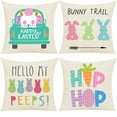 thumbnail image 1 of Easter Pillow Covers 18x18 Inch Set of 4PCS Easter Decorations Bunny Truck Hello Peeps Hip Hop Spring Farmhouse Throw Pillows Cover for Home Decor Easter Decorative, 1 of 6