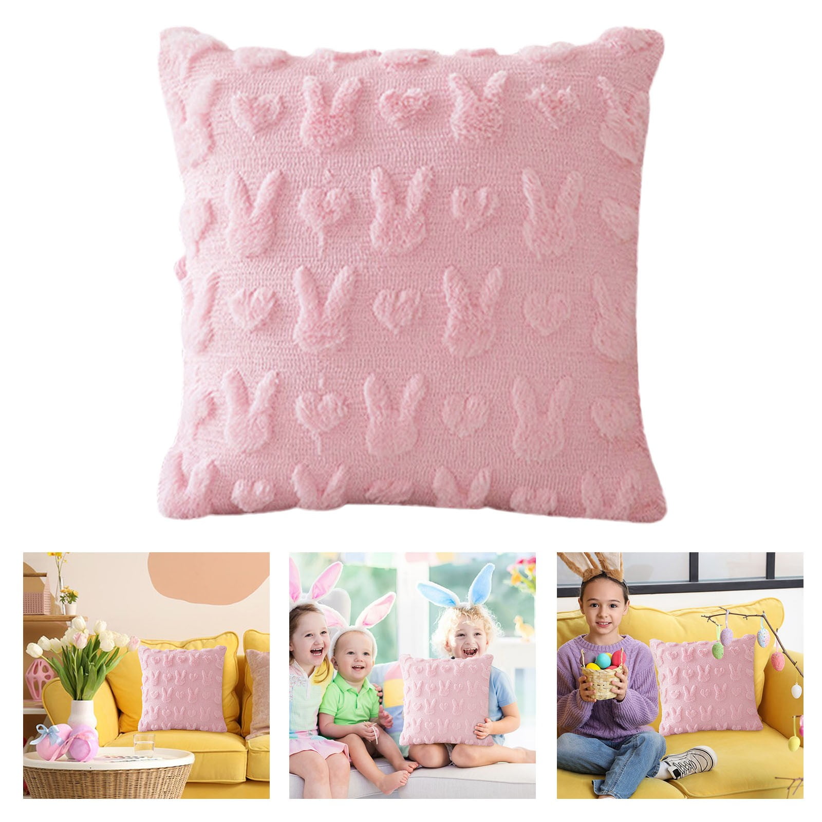 AEIOAE Easter Pillow Covers 18x18 Inch Set Of 2 - Polka Dot Bunny Linen Throw Pillowcases For Spring Decor