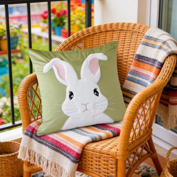 Easter Pillow Covers 18x18 Set of 2 Cute Bunny Rabbit Easter Themed Print Decorative Outdoor Throw Pillows Spring Decorations Holiday Cushion Covers Rustic Decor for Couch Sofa Bed
