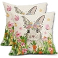 thumbnail image 1 of Easter Pillow Covers 18x18 Set of 2 Spring Cute Bunny Rabbit Carrot Watercolor Pink Floral Meadow Easter Themed Decorative Throw Pillow Cases Outdoor Farmhouse Decoration for Sofa Couch Bed, 1 of 6