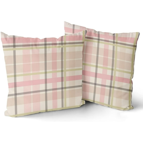 Easter Pillow Covers 18x18 Set of 2 Spring Pink Green Buffalo Plaid Print Holiday Decorative Throw Pillows Easter Decorations Pillowcase Cotton Square Cushion Cover Decor for Home Couch Bed Soft