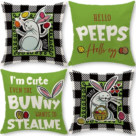Easter Pillow Covers 18x18 Set of 4 Spring Pillow Covers 18x18 Easter Decor Farmhouse Pillow Covers Easter Rabbit Decorative Outdoor Throw Pillow Covers Easter Decorations for Home