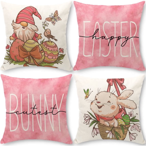Easter Pillow Covers 18x18 Set of 4 Spring Pillow Covers 18x18 Easter Decor Farmhouse Pillow Covers Easter Rabbit Decorative Outdoor Throw Pillow Covers Easter Decorations for Home