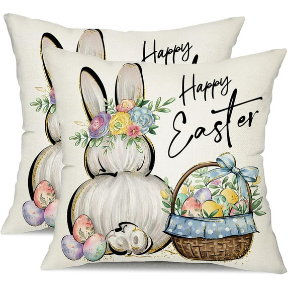 Easter Pillow Covers 18x18 Set of 2 Easter Bunny Flowers Decor for Throw Pillows covers Spring Farmhouse Pillow covers Decor Couch Living room 87