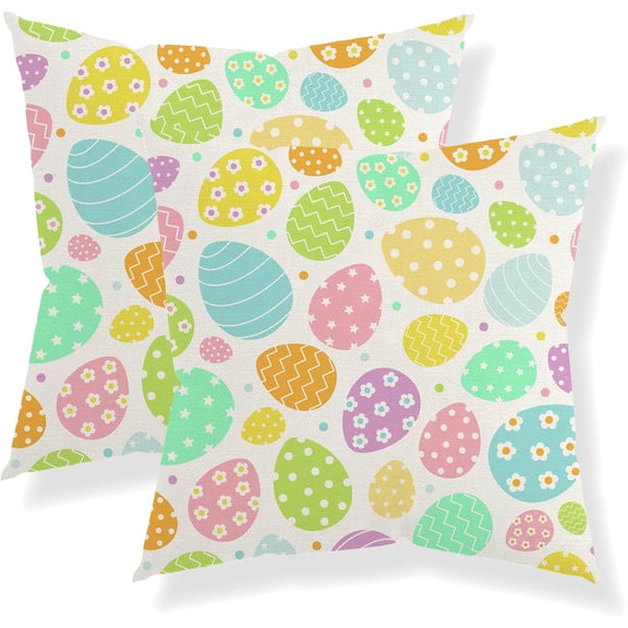 Easter Pillow Covers 18x18 Set of 2, Easter Colorful Egg Throw Pillows Outdoor Spring Farmhouse Pillow Case Easter Decorations for Home Couch Sofa