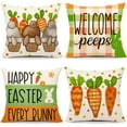thumbnail image 1 of Easter Pillow Covers 18x18 Set of 4, Welcome Peeps Bunny Carrots Farmhouse Decorations Spring Holiday Decor Throw Cushion Case for Home Couch TH210, 1 of 6