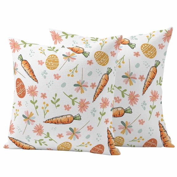 Easter Pillow Covers 2 Pack Spring Colorful Carrots Eggs Flowers Plant Pillowcase Waterproof Outdoor Throw Pillow Cover for Patio Garden Square Cushion 20”x20”