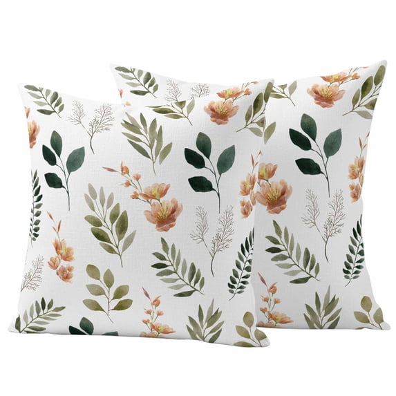 Easter Pillow Covers 2 Pack Spring Pink Floral Green Leaf Plant Pillowcase Waterproof Outdoor Throw Pillow Cover for Patio Garden Square Cushion 16”x16”