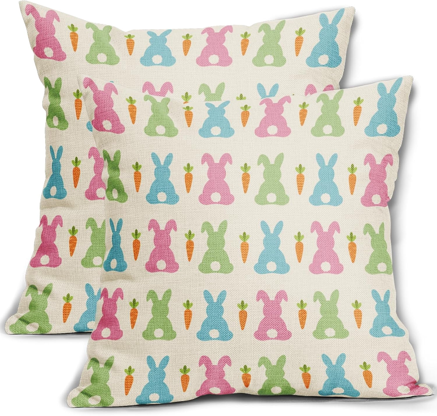 Easter Pillow Covers 20x20 Set of 2 Spring Cute Bunny Carrot Blue Pink ...