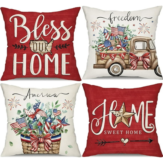 Easter Pillow Covers 20x20 Set of 4 Bunny Eucalyptus Leaves Decorations Truck Sweet Home Spring Farmhouse Pillow Covers, Polyester Cushion Case Gifts for Home Decor 175D