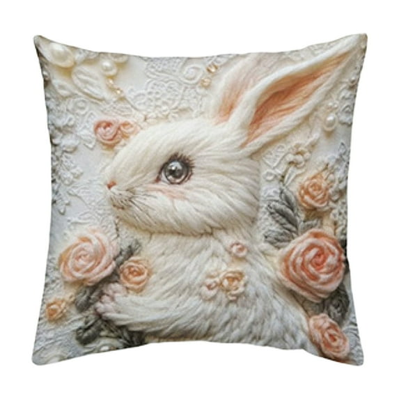 Easter Pillow Covers Bunny Throw Pillow Covers 17.72x17.72 in Easter Decoration Rabbit Cushion Case for Bedroom Sofa Couch