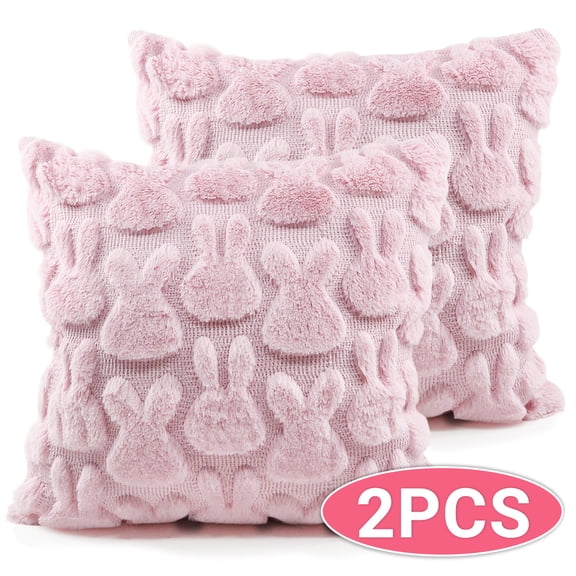 Easter Pillow Covers Bunny Throw Pillow Farmhouse Easter Party Favors Decorative Soft Plush Faux Fur Peeps Pillow Cases for Home Couch Room Décor 18x18 inch 2-Pack Pink