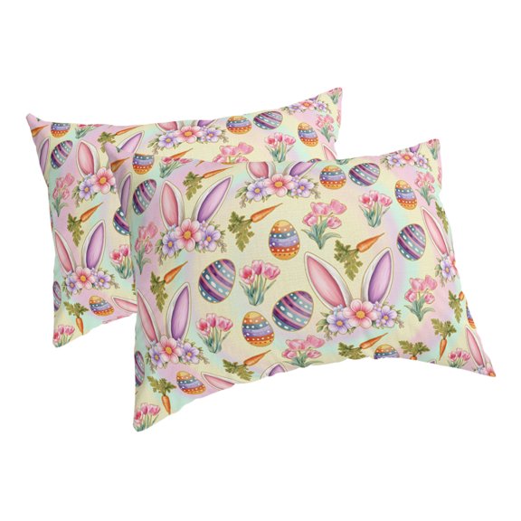 Easter Pillow Covers Decorative Pillow Cases Standard Size Set of 2, Spring Colorful Rabbit Ears Eggs Flowers Carrots Lumbar Bed Pillow Cover with Envelope Closure for Sofa Bedroom 20x26 Inch