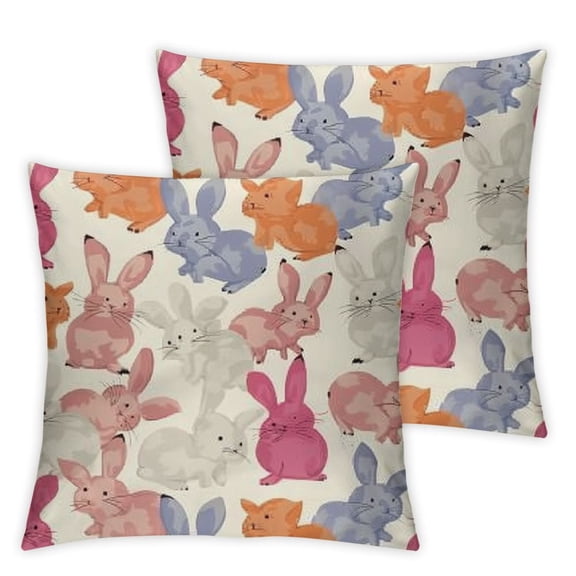 Easter Pillow Covers Easter Themed Hot Pink Purple Yellow Blue Bunny Rabbit Holiday Decorative Throw Pillows Spring Pillowcase Cushion Cover Decor for Home Couch Bed Soft