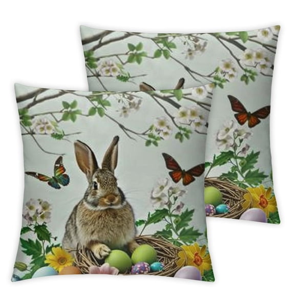 Easter Pillow Covers, Easter Pillow Covers, Happy Easter Eggs Tree Bunny Rabbit Spring Flowers Decorative Throw Pillow Case Cushion Square for Sofa Couch Bed Office Car Home Decor