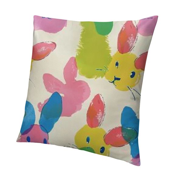Easter Pillow Covers Hot Pink Green Blue Yellow Bunny Rabbit Holiday Decorative Throw Pillows Spring Decorations PillowcaseSquare Cushion Cover Decor for Home Couch Bed Soft