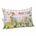 thumbnail image 1 of Easter Pillow Covers, Linen Long Throw Pillow Case, Rabbit Sheep Eggs Butterfly Flowers Pink Grid Holiday Pillow Protector Decorative Cushion Cover for Living Room/Bedroom 20" x 30", 1 of 8