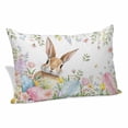 thumbnail image 1 of Easter Pillow Covers Queen, Spring Rabbit Colorful Eggs Budding Florals Leaf Soft Brushed Microfiber Breathable Throw Pillow Covers, Decorative Pillowcase with Zipper for Couch Sofa Bedroom 20"x30", 1 of 9