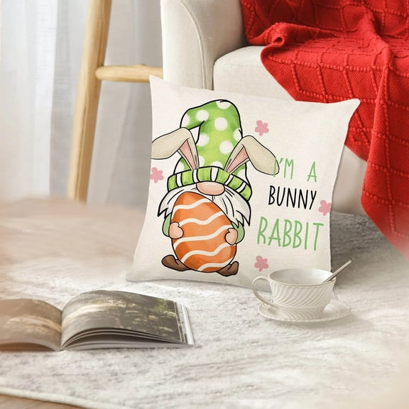 Easter Pillow Covers Set Of 4 Decorations Cases For Home Holiday, Nordic Style Bunny Egg Pattern Linen Fabric Decorative Pillowcases, Ideal For Sofa Bedside Bedroom Living Room