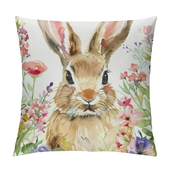 Easter Pillow Covers Set of  Spring Easter Bunny Floral Decorative Throw Pillow Cover Watercolor Rabbit Cushion Case for Sofa Couch Farmhouse Indoor Outdoor Decoration