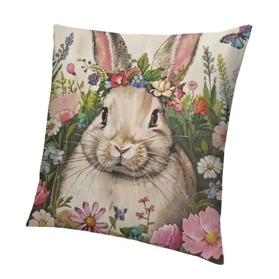 Easter Pillow Covers Spring Cute Bunny Rabbit Eggs Watercolor Pink Blue Floral Easter Themed Decorative Throw Pillow Cases Outdoor Farmhouse Decoration for Sofa Couch Bed