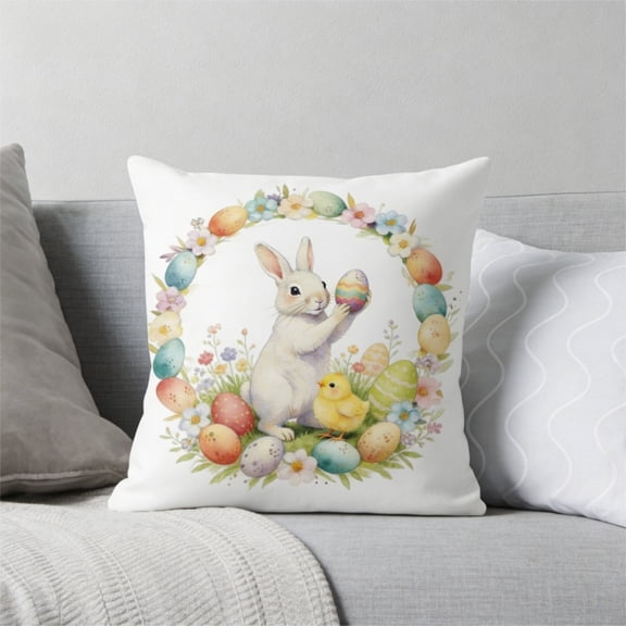 Easter Pillowcase for Kids to Draw On – 18x18in DIY Doodle Cushion Cover with Hidden Zipper, Soft Polyester Linen Look, Holiday Gift & Decor for Sofa, Bed, Car