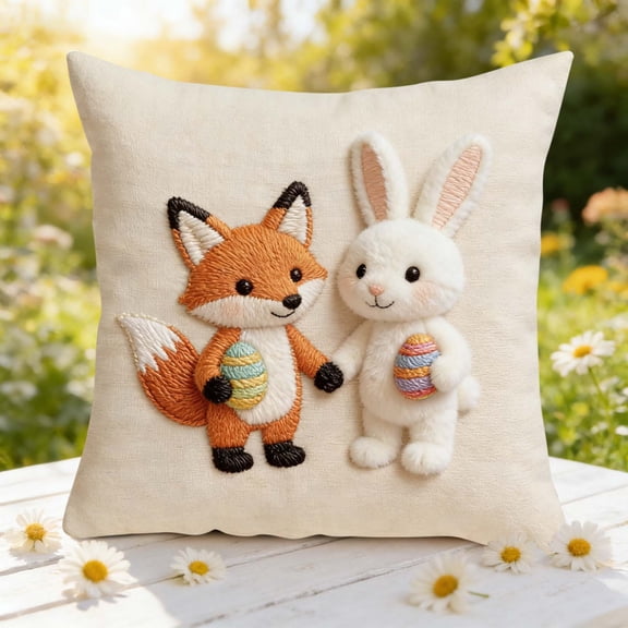 Easter Pillowcase Printed, Cute Rabbit Egg Chick Cushion Cover 18x18, Soft Breathable Fabric Pillow Case for Sofa Bed, Hidden Zipper Home Decor, Spring Festival Gift for Family