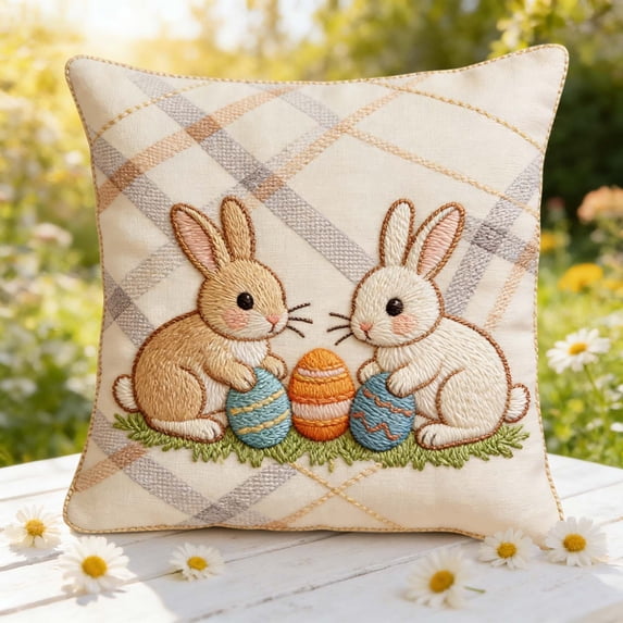 Easter Pillowcase Printed, Cute Rabbit Egg Chick Cushion Cover 18x18, Soft Breathable Fabric Pillow Case for Sofa Bed, Hidden Zipper Home Decor, Spring Festival Gift for Family