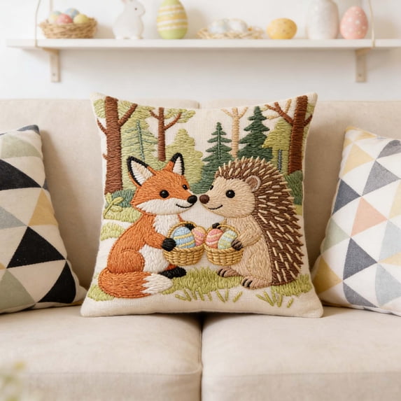 Easter Pillowcase Printed, Cute Rabbit Egg Chick Cushion Cover 18x18, Soft Breathable Fabric Pillow Case for Sofa Bed, Hidden Zipper Home Decor, Spring Festival Gift for Family