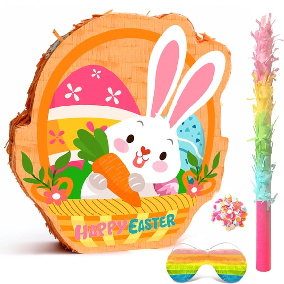 Happy Easter Pinata for Easter Day Decorations, 13.8'' x 16'' Easter Bunny Piata Bunny Egg Piata for Easter Party Decorations Supplies Bunny Party Favors