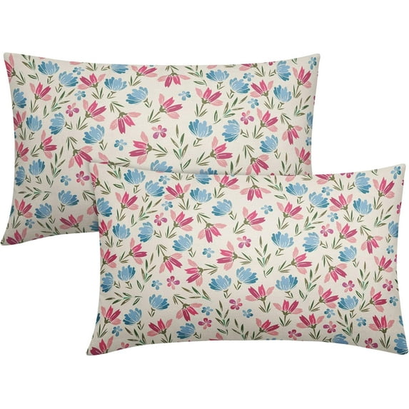 Easter Pink Blue Floral Pillow Covers 12x20 Set of 2 Spring Vintage Rustic Old Style Cute Flower Cream Print Decorative Outdoor Pillowcases Farmhouse Throw Cushion Case Decor for Couch Sofa Bed