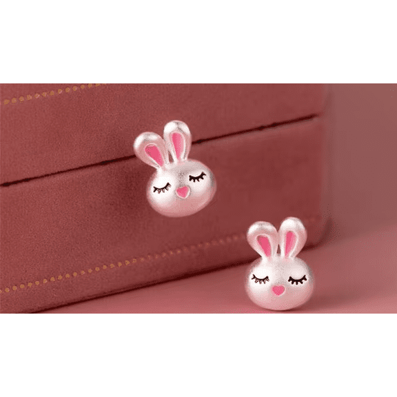 Easter Pink Bunny Face Stud Earrings – Cute Trendy Rabbit Earrings for Spring