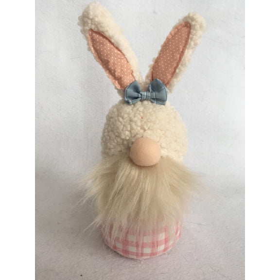 Easter Pink Check Girl Gnome Bunny With Bow