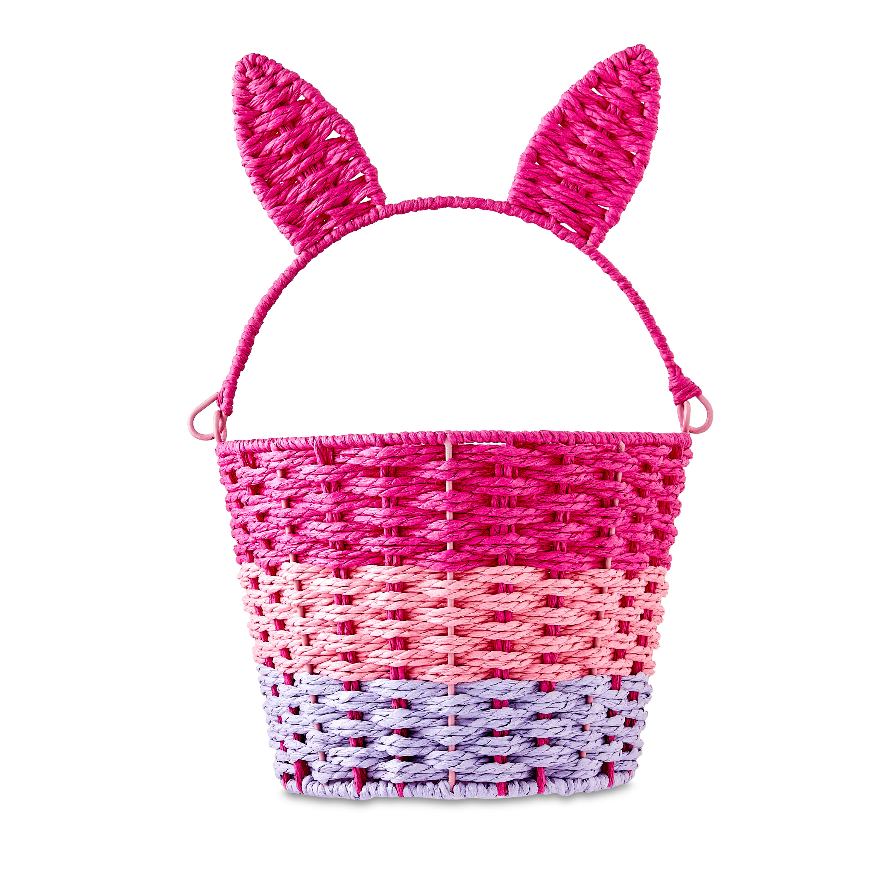 Easter Pink Paper Bunny Ear Basket, 9 in x 14.5 in, by Way To Celebrate