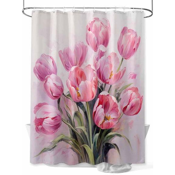 Easter Pink Shower Curtain Set ,Waterproof Fabric Shower Curtains Tulip Oil Painting Shower Curtains for Bathroom,Bathroom Decor 72"x84"