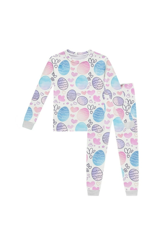 Easter Pjs Girls Long Sleeve Top Pants Set Two Piece Easter Printed Jammies Girl Pajamas 6-7 Years