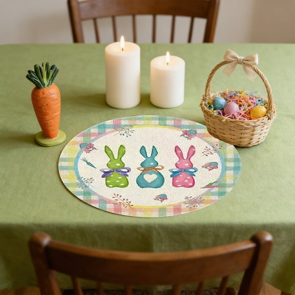 Easter Placemats 15 Inches Round Table Mats And Coasterss Heat-resistants And Stain-resistants Suitable For Pars Kitchens And Restaurant Decoration