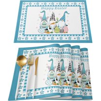Easter Placemats Bunny Ears Gnomes Tablemats for Dinner Table, Easter Egg Checkered Plaid Table Mats for Easter Spring Holiday Set of 6 Cotton and Linen Washable