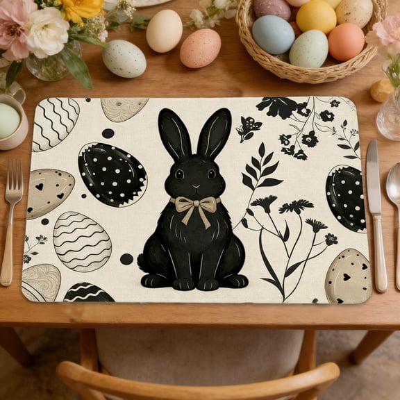 Easter Placemats, Bunny and Egg Holiday Table Decor for Spring Brunch Dinner Party, Washable Reusable Placemat Set for Easter Celebration and Seasonal Home Use