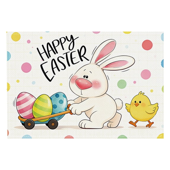 Easter Placemats, Bunny Rabbits Flower Eggs Easter Placemats, Seasonal Spring Table Mats for Dining Table Kitchen Decorations, Bunny Rabbit Table Mats, Spring Farmhouse Rustic Eggs Table Decor
