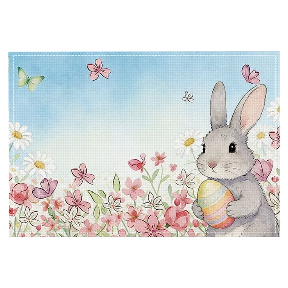 Easter Placemats, Bunny Rabbits Flower Eggs Easter Placemats, Seasonal Spring Table Mats for Dining Table Kitchen Decorations, Spring Farmhouse Rustic Eggs Table Decor 11.8"x17.7"