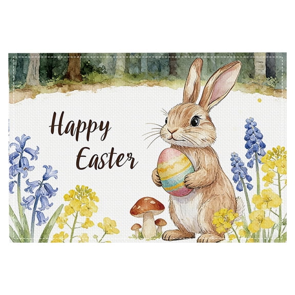 Easter Placemats, Bunny Rabbits Flower Eggs Easter Placemats, Seasonal Spring Table Mats for Dining Table Kitchen Decorations, Spring Farmhouse Rustic Eggs Table Decor 11.8"x17.7"