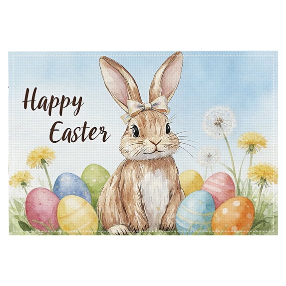 Easter Placemats, Bunny Rabbits Flower Eggs Easter Placemats, Seasonal Spring Table Mats for Dining Table Kitchen Decorations, Spring Farmhouse Rustic Eggs Table Decor 11.8"x17.7"