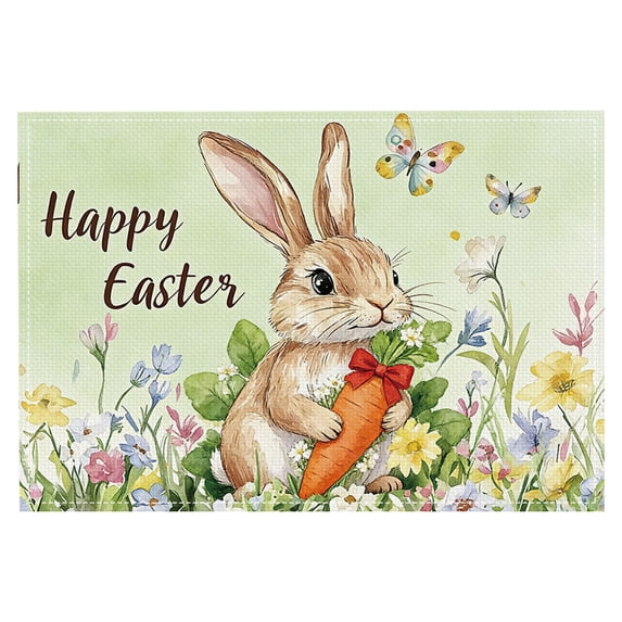 Easter Placemats, Bunny Rabbits Flower Eggs Easter Placemats, Seasonal Spring Table Mats for Dining Table Kitchen Decorations, Spring Farmhouse Rustic Eggs Table Decor 11.8"x17.7"