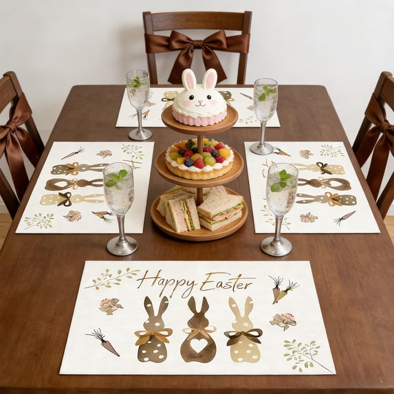 Easter Placemats Heat Resistant Washable - Colorful Spring Table Mats for Kitchen Dining, Easter Brunch Party Home Decor