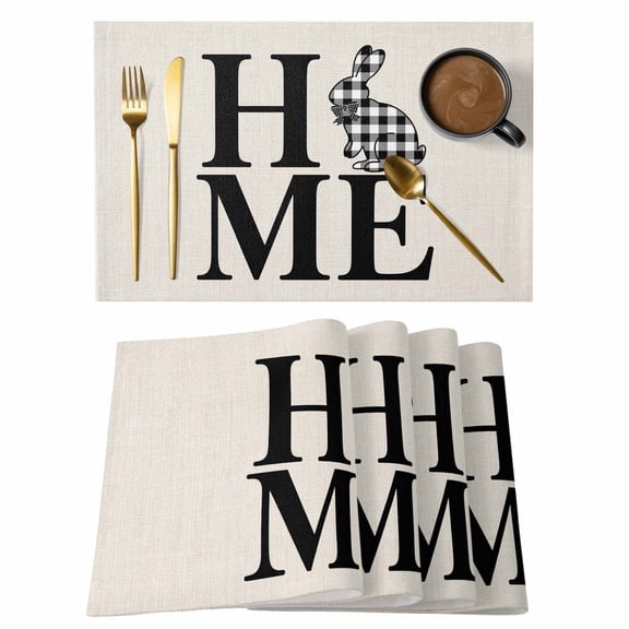 Easter Placemats Set of 12 Farmhouse Vintage Black White Plaid Rabbit Place Mats Indoor Wipeable Table Mats Washable Cloth Dining Table Placemats for Kitchen Holiday Party Home Decor 13x19 Inch