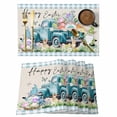 thumbnail image 1 of Easter Placemats Set of 4 Blue Plaid Truck Eggs Bunny Spring Floral Gnomes Rustic Place Mats Indoor Wipeable Table Mats Washable Dining Table Placemats for Kitchen Holiday Party Home Decor 13x19 Inch, 1 of 9