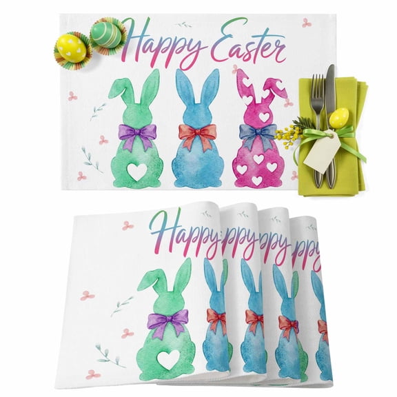 Easter Placemats Set of 4 Bow Knot Bunny Place Mats Spring Placemat Rabbit Happy Easter Table Mats for Dining Kitchen Table Holiday Dinner Party Home Easter Decorations 13x19 Inch