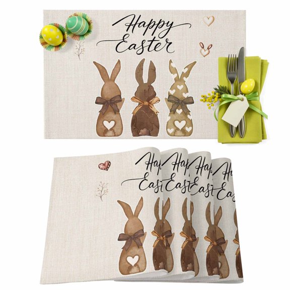 Easter Placemats Set of 4 Bow Tie Bunny Place Mats Spring Placemat Heart Rabbit Happy Easter Table Mats for Dining Kitchen Table Holiday Dinner Party Home Easter Decorations 13x19 Inch